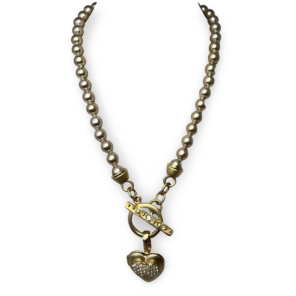 Gold and Crystal Beaded Necklace with Heart Locket Pendant